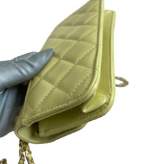 Chanel 24C Phone Holder with Chain | Yellow Calfskin | Double Gold Bead Adjustable Strap | Excellent Condition