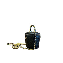 Chanel 22A Black Lambskin Mini Vanity Case with Chain Top Handle - Gold Hardware