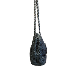 Vintage Prada Gauffre Nappa Leather Chain Flap Bag - Black Ruched Shoulder Bag