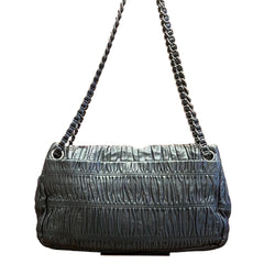 Vintage Prada Gauffre Nappa Leather Chain Flap Bag - Black Ruched Shoulder Bag
