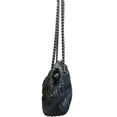 Vintage Prada Gauffre Nappa Leather Chain Flap Bag - Black Ruched Shoulder Bag