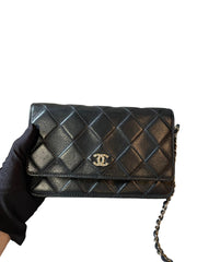 Chanel Classic Wallet On Chain (WOC) - Black Grained Calfskin Caviar with Gold Hardware