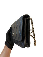 Chanel Classic Wallet On Chain (WOC) - Black Grained Calfskin Caviar with Gold Hardware