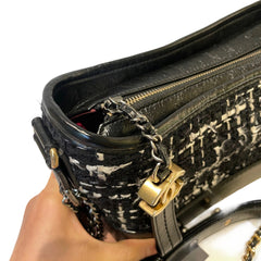 Chanel Small Gabrielle Hobo Bag - Black Tweed & Aged Calfskin