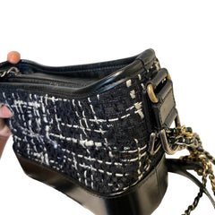 Chanel Small Gabrielle Hobo Bag - Black Tweed & Aged Calfskin