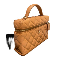 Chanel 25B Caramel Grained Calfskin Vanity Case Bag with Top Handle
