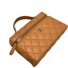 Chanel 25B Caramel Grained Calfskin Vanity Case Bag with Top Handle