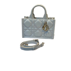Christian Dior Lady D-Joy bag in Cloud Gray Cannage calfskin with gold-finish metal DIOR charms and removable strap