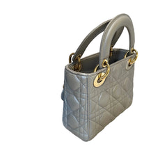 Christian Dior Mini Lady Dior Bag - Pearlescent Grey Cannage Lambskin