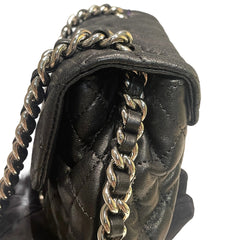 Chanel Black Quilted Lambskin Ruched "Dumpling" Flap Bag - Silver Hardware