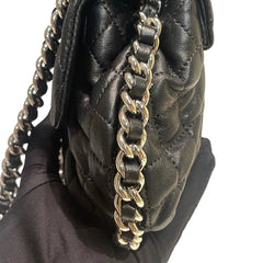 Chanel Black Quilted Lambskin Ruched "Dumpling" Flap Bag - Silver Hardware