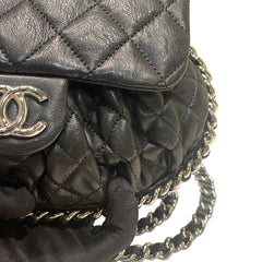 Chanel Black Quilted Lambskin Ruched "Dumpling" Flap Bag - Silver Hardware
