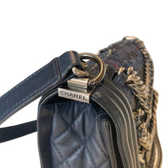 Chanel Navy Blue Tweed Multi-Strand Chain Le Boy Flap Bag - Limited Edition