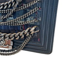 Chanel Navy Blue Tweed Multi-Strand Chain Le Boy Flap Bag - Limited Edition