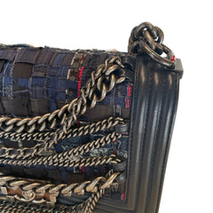Chanel Navy Blue Tweed Multi-Strand Chain Le Boy Flap Bag - Limited Edition