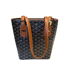 Goyard Mini Vertical Tote Bag - Black & Tan Goyardine (Rare 20cm Size)