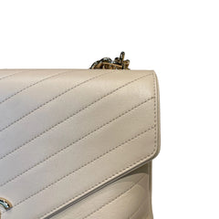 Chanel White Chevron V-Stitch Calfskin Envelope Flap Bag - Gold Hardware