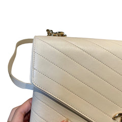 Chanel White Chevron V-Stitch Calfskin Envelope Flap Bag - Gold Hardware