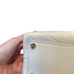 Chanel White Chevron V-Stitch Calfskin Envelope Flap Bag - Gold Hardware