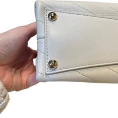 Chanel White Chevron V-Stitch Calfskin Envelope Flap Bag - Gold Hardware