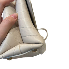 Chanel White Chevron V-Stitch Calfskin Envelope Flap Bag - Gold Hardware