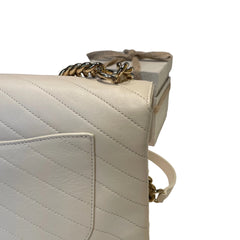 Chanel White Chevron V-Stitch Calfskin Envelope Flap Bag - Gold Hardware
