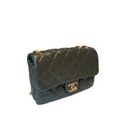 Chanel 22K Dark Green Lambskin Mini Flap Bag with Adjustable Gold Ball