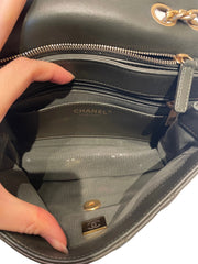Chanel 22K Dark Green Lambskin Mini Flap Bag with Adjustable Gold Ball