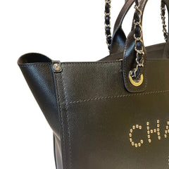 Chanel Black Grained Calfskin Studded Deauville Tote - Large Shopping Bag