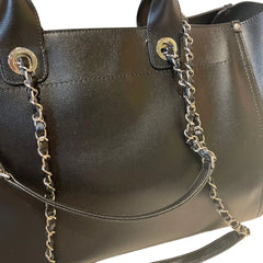 Chanel Black Grained Calfskin Studded Deauville Tote - Large Shopping Bag