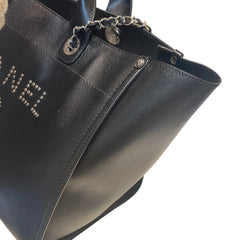Chanel Black Grained Calfskin Studded Deauville Tote - Large Shopping Bag