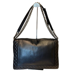 Chanel Large Le Boy Bag - Black Calfskin with Multi-Strand Draped Chains