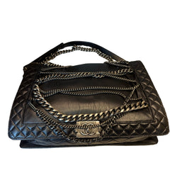 Chanel Large Le Boy Bag - Black Calfskin with Multi-Strand Draped Chains