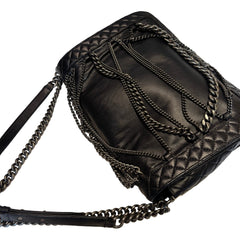 Chanel Large Le Boy Bag - Black Calfskin with Multi-Strand Draped Chains