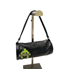 Chrome Hearts Mini Barrel Bag - Black Leather with Apple Green Cross Patches