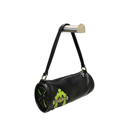 Chrome Hearts Mini Barrel Bag - Black Leather with Apple Green Cross Patches