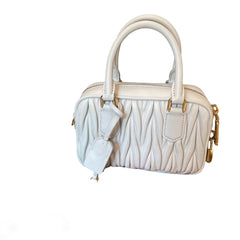 Miu Miu Matelassé Nappa Leather Top Handle Bag - White (Mini Bowling 20cm)