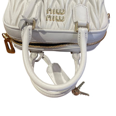 Miu Miu Matelassé Nappa Leather Top Handle Bag - White (Mini Bowling 20cm)