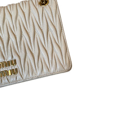 Miu Miu Matelassé Nappa Leather Chain Bag - White & Gold (19cm Mini)