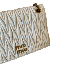 Miu Miu Matelassé Nappa Leather Chain Bag - White & Gold (19cm Mini)