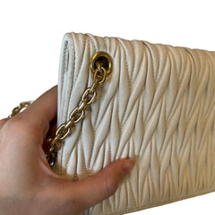 Miu Miu Matelassé Nappa Leather Chain Bag - White & Gold (19cm Mini)