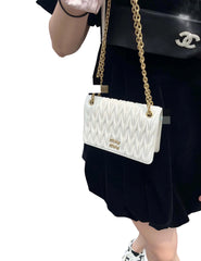 Miu Miu Matelassé Nappa Leather Chain Bag - White & Gold (19cm Mini)
