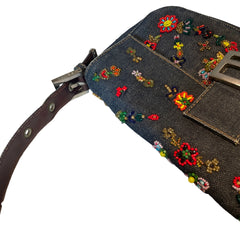 Fendi Limited Edition Beaded Denim Baguette Bag - Rare Anniversary Collectible