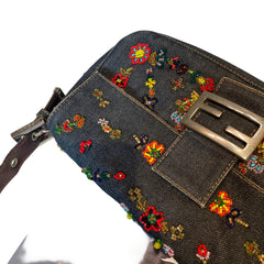 Fendi Limited Edition Beaded Denim Baguette Bag - Rare Anniversary Collectible