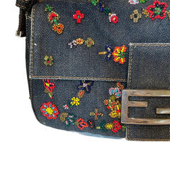 Fendi Limited Edition Beaded Denim Baguette Bag - Rare Anniversary Collectible