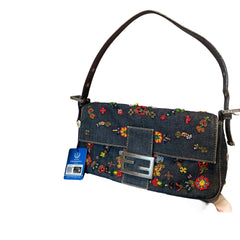 Fendi Limited Edition Beaded Denim Baguette Bag - Rare Anniversary Collectible