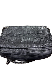 Vintage Prada Gauffre Nappa Leather Chain Flap Bag - Black Ruched Shoulder Bag