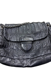 Vintage Prada Gauffre Nappa Leather Chain Flap Bag - Black Ruched Shoulder Bag