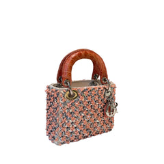 Rare Mini Lady Dior Bag - Coral Satin with Full Beading & Alligator Handles