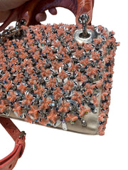 Rare Mini Lady Dior Bag - Coral Satin with Full Beading & Alligator Handles